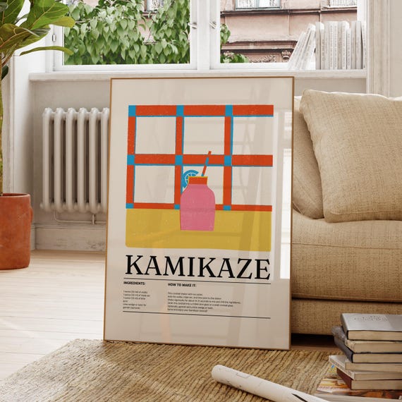 Kamikaze Cocktail Recipe Retro Fun Colorful Bar Decor Kitchen Poster