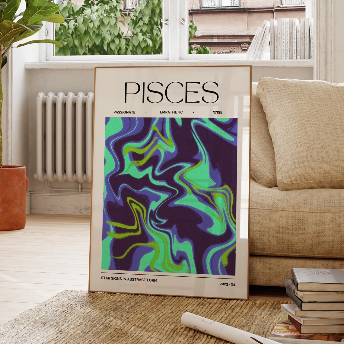 Pisces Zodiac Star Sign Teal Purple Marble Abstract Horoscope Art Poster