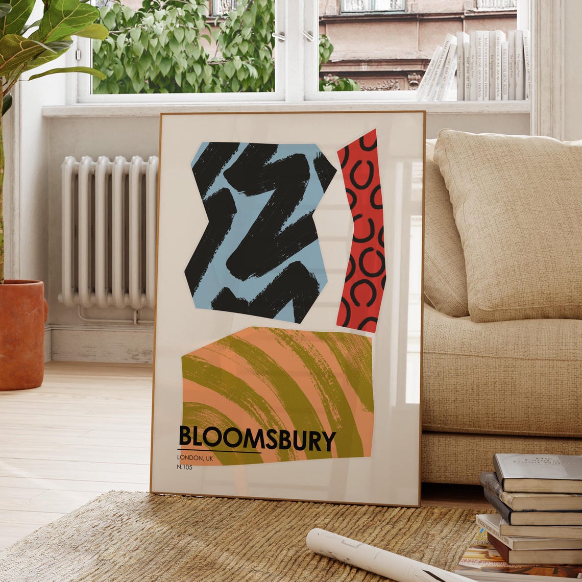 Bloomsbury London Mid Century Abstract Collage Colorful Art Poster