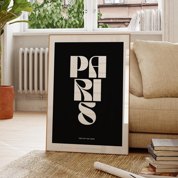 Paris Monochrome Typography Poster The City of Love France Travel Art