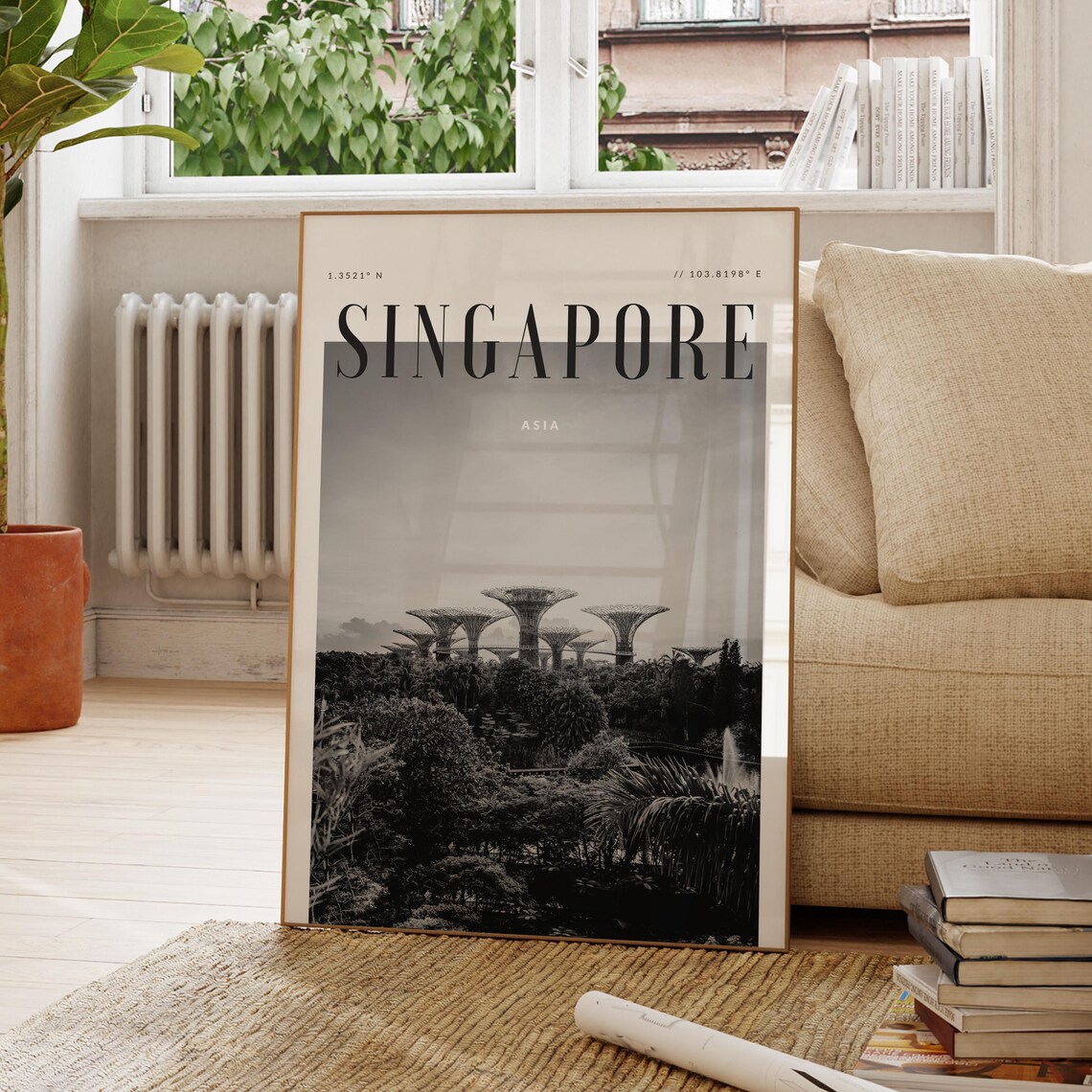 Singapore Asia Modern Travel Poster, Home Office Decor