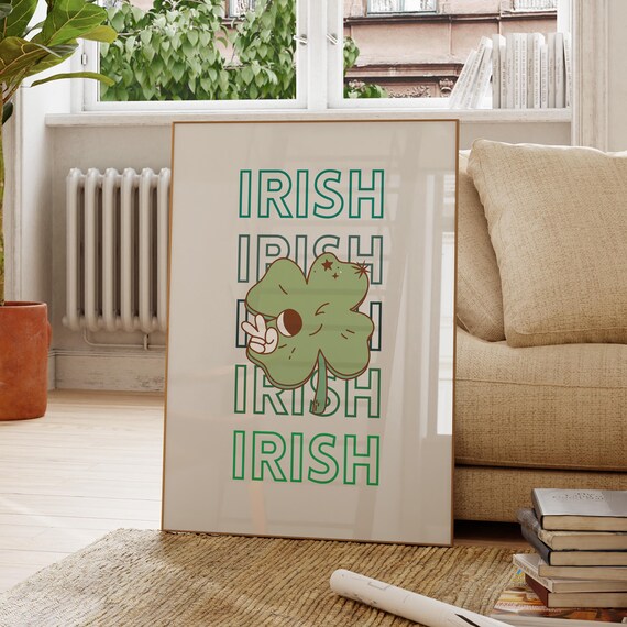 Irish Retro Shamrock Peace Sign Winking Clover Fun Typography Poster