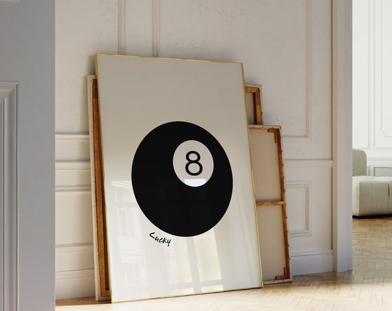 Minimalist 8 Ball Vintage Poster, Pool Room Decor