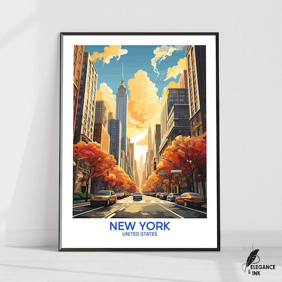 New York City Autumn Fifth Avenue Empire State Travel Poster