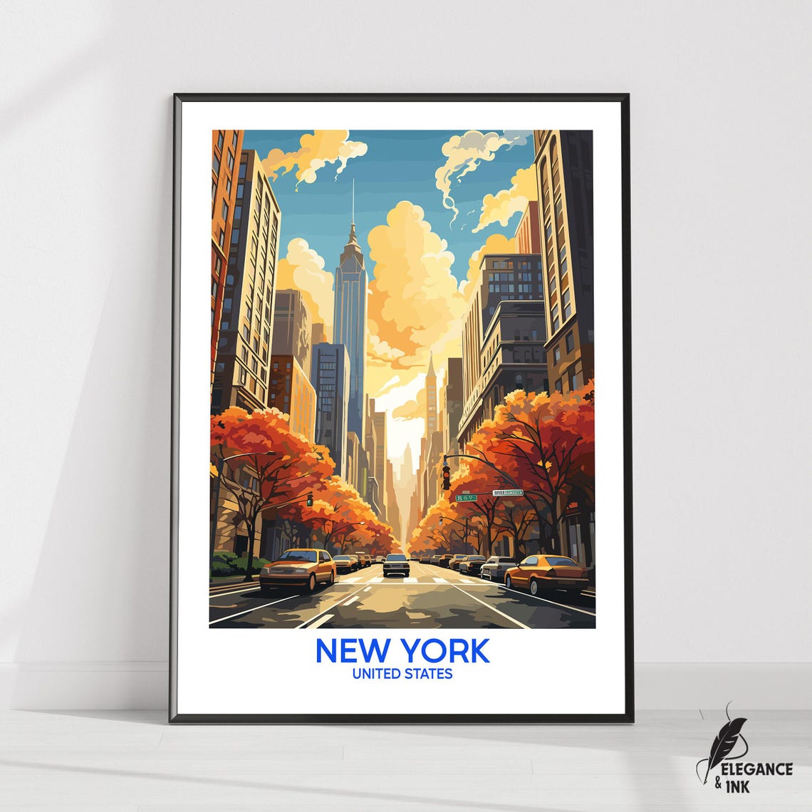 New York City Autumn Fifth Avenue Empire State Travel Poster
