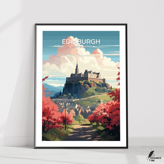 Edinburgh Printedinburgh Travel Galleryedinburgh Vintage Artwork Printuk Painting Illustrationvintage Home Decorwall Art