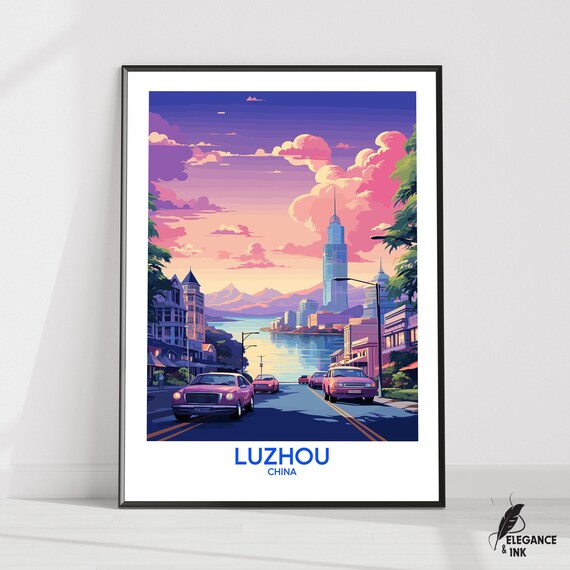 Luzhou Wall Hanging Posterluzhou Flat Vector Illustration Canvassichuan Handmade Wooden Frame And Unframed Colorful Vintage Gift