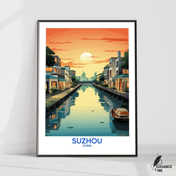 Suzhou Wall Hanging Postersuzhou Flat Vector Illustration Canvasjiangsu Handmade Wooden Frame And Unframed Colorful Vintage Gift