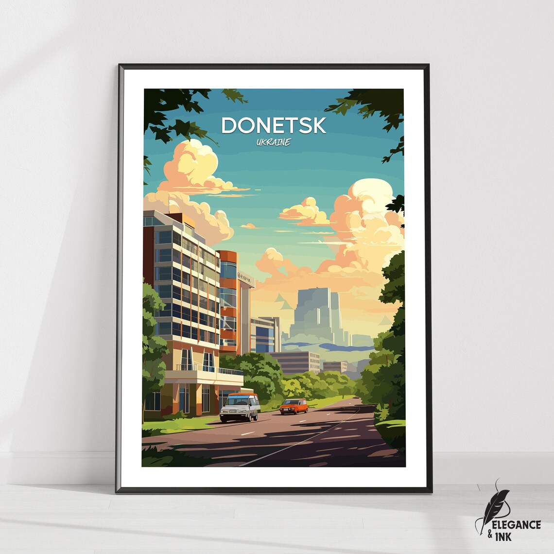 Donetsk Ukraine Retro City Street Scene Vintage Travel Wall Art