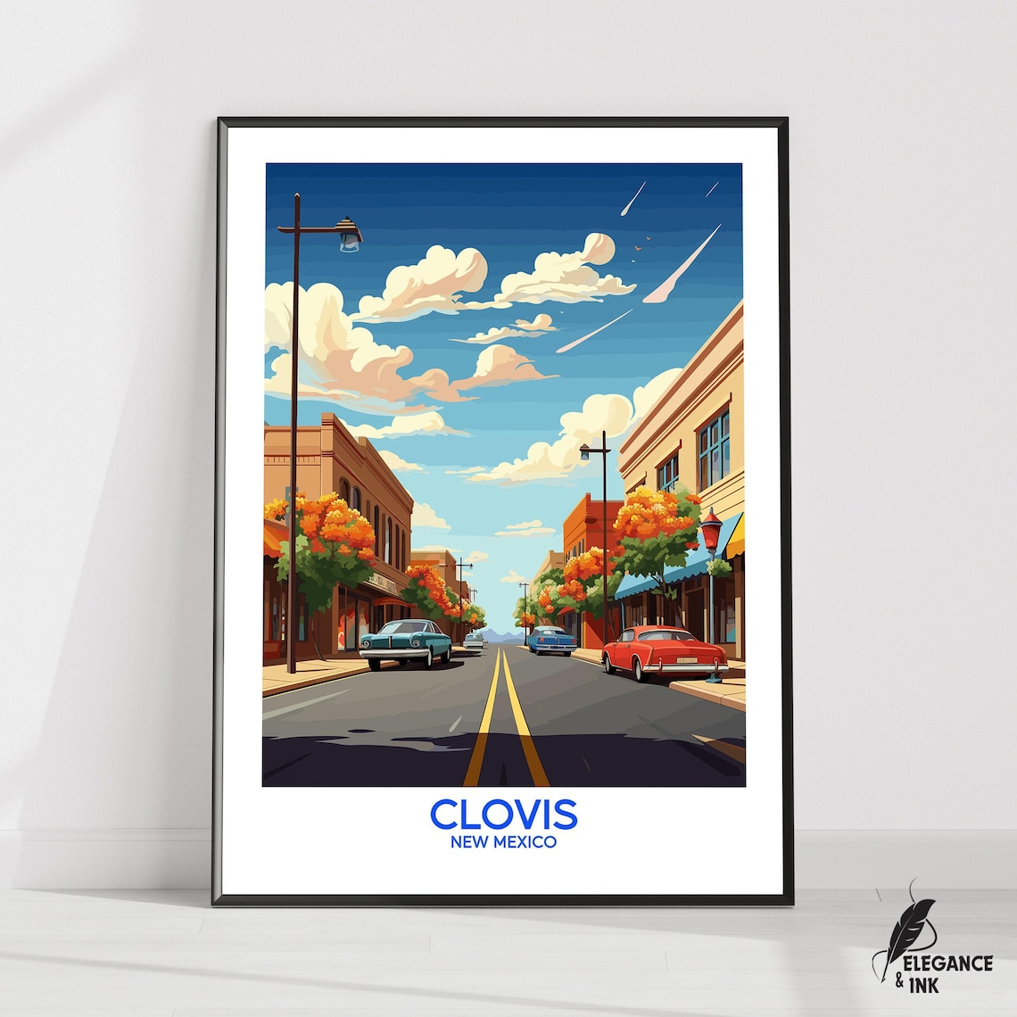 Clovis New Mexico Vintage Main Street Classic Cars Travel Poster