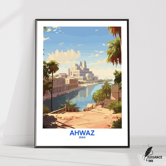 Ahwaz Wall Hanging Posterahwaz Flat Vector Illustration Canvasahwaz Handmade Wooden Frame And Unframed Colorful Vintage Gift