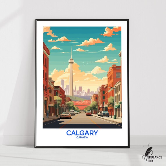 Calgary Canada Colorful Downtown Illustration Art Travel Poster