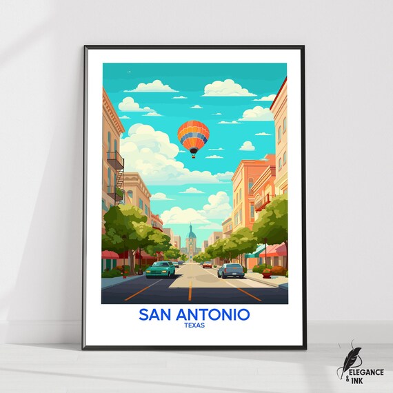 San Antonio Wall Hanging Postersan Flat Vector Illustration Canvastexas Handmade Wooden Frame And Unframed Colorful Vintage Gift