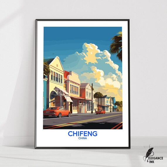 Chifeng Wall Hanging Posterchifeng Flat Vector Illustration Canvasinner Mongolia Handmade Wooden Frame And Unframed Colorful Vintage Gift