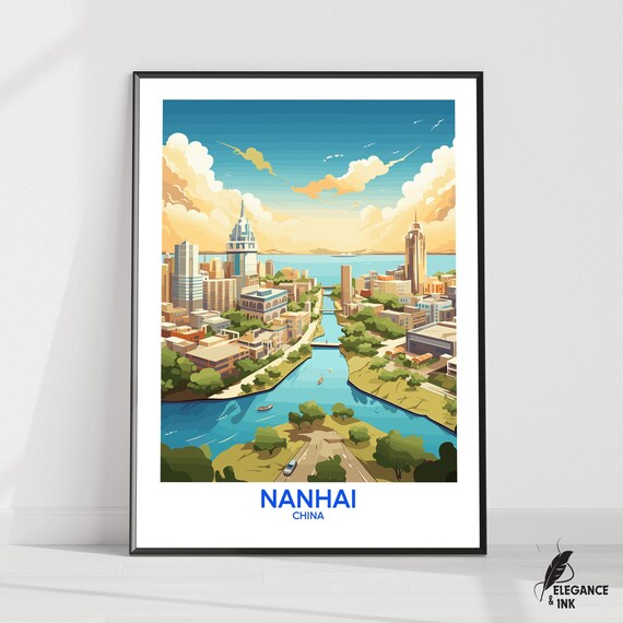 Nanhai Wall Hanging Posternanhai Flat Vector Illustration Canvasguangdong Handmade Wooden Frame And Unframed Colorful Vintage Gift