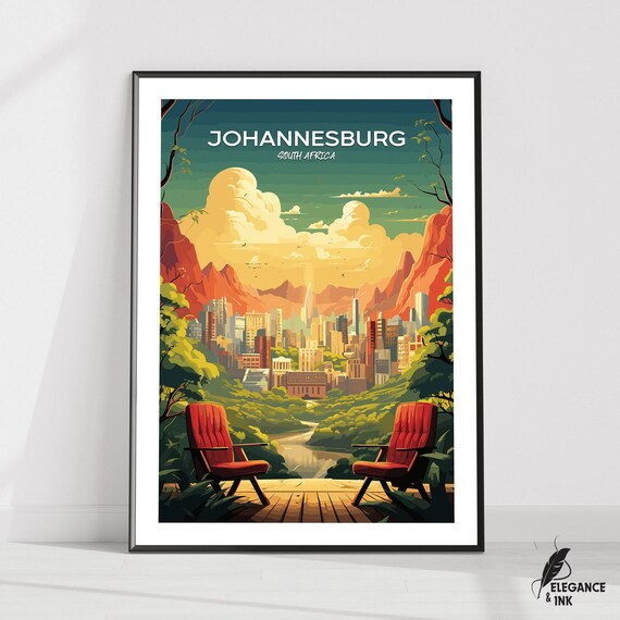 Johannesburg South Africa Sunset Skyline Vintage Travel Poster