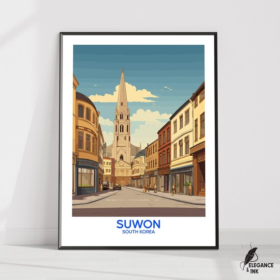 Suwon Wall Hanging Postersuwon Flat Vector Illustration Canvasgyeonggi Handmade Wooden Frame And Unframed Colorful Vintage Gift