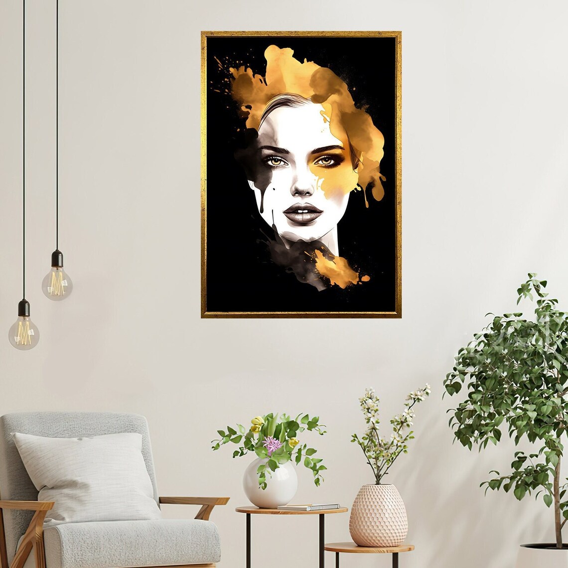 Blonde Woman Watercolor Portrait Golden Splash Fashion Beauty Poster
