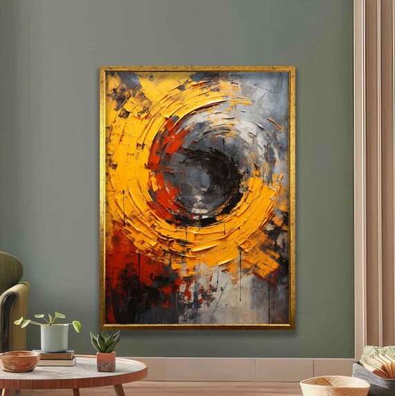 Abstract Textured Swirl Art Print Bold Modern Painting Contemporary Yellow And Gray Wall Decor