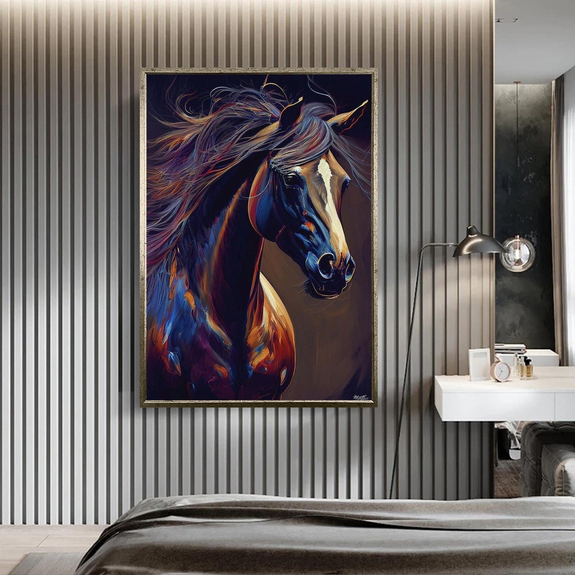Colorful Horse Head With Flowing Mane Abstract Animal Wall Art Print