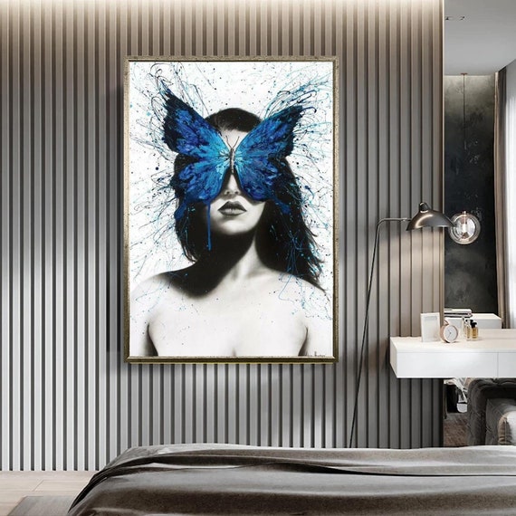 Woman With Butterfly Butterfly Face Girl Print Butterfly Sunglasses Black And White Portrait Print Wall Art
