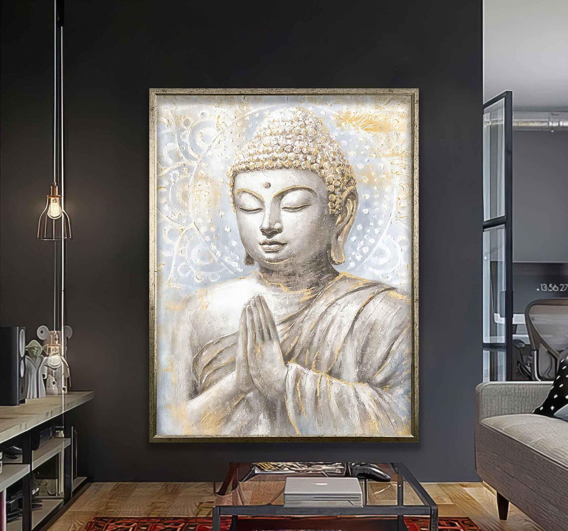 Serene White And Gold Buddha Praying Hands Spiritual Zen Art Poster