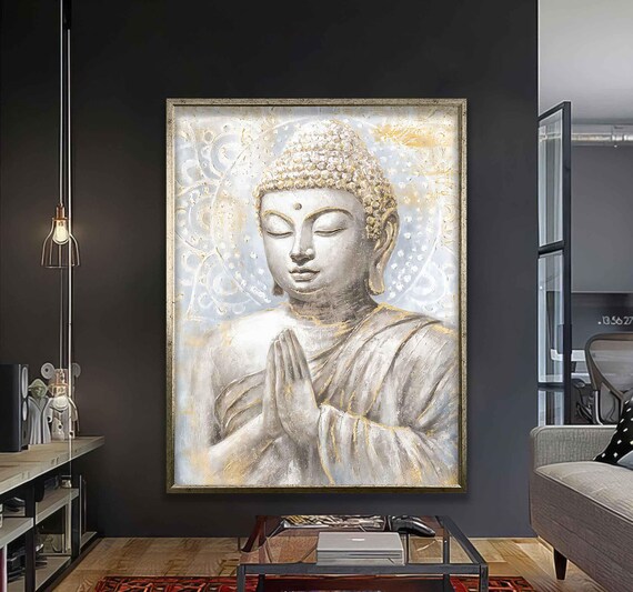 Serene White And Gold Buddha Praying Hands Spiritual Zen Art Poster
