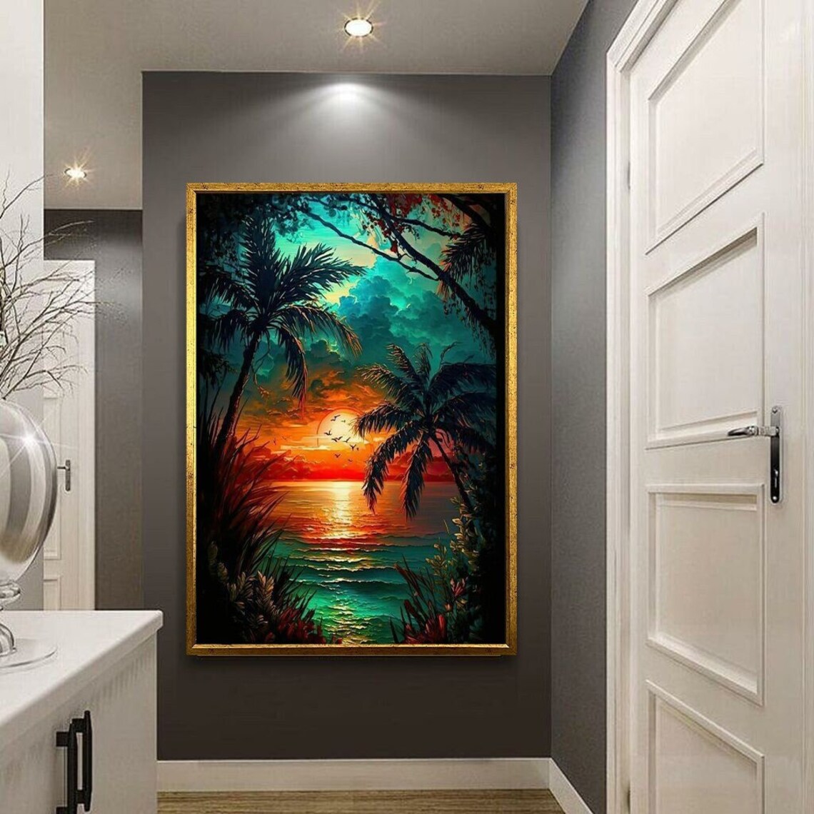 Night Moon And Tree Wall Art Moon And Tree Moon Modern Wall Art Night Landscape Print Abstract Wall Art