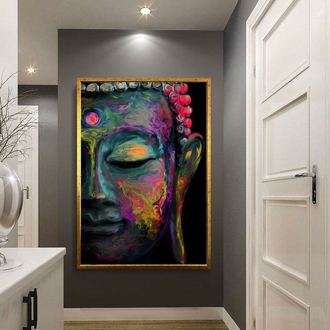Colorful Psychedelic Buddha Face Meditation Spiritual Wall Art Poster