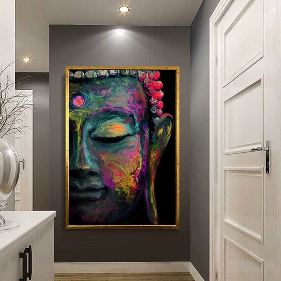 Colorful Psychedelic Buddha Face Meditation Spiritual Wall Art Poster