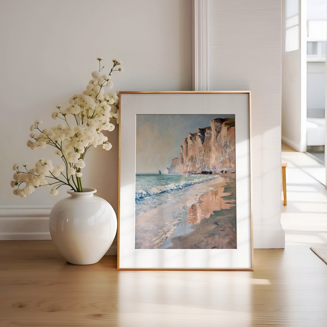 Normandy Cliffs Golden Sand Beach Impressionist Shoreline Poster