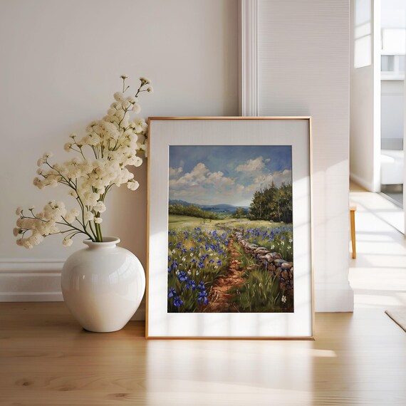 Countryside Path Iris Field Painting French Countryside Art Academia Home Decor Light Academia Moody Art Art