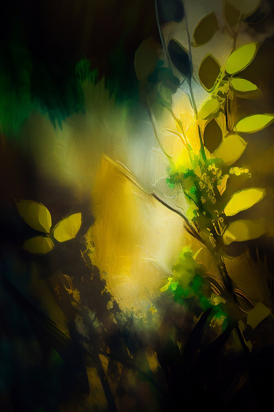 Abstract Golden Foliage Glowing Sunlight Botanical Art Poster - Image 2