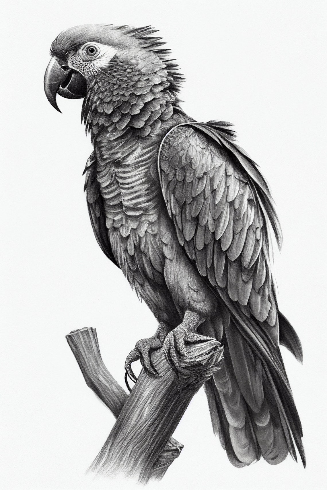 Parrot Pencil Sketch Black and White Bird Drawing Art Poster - Image 2