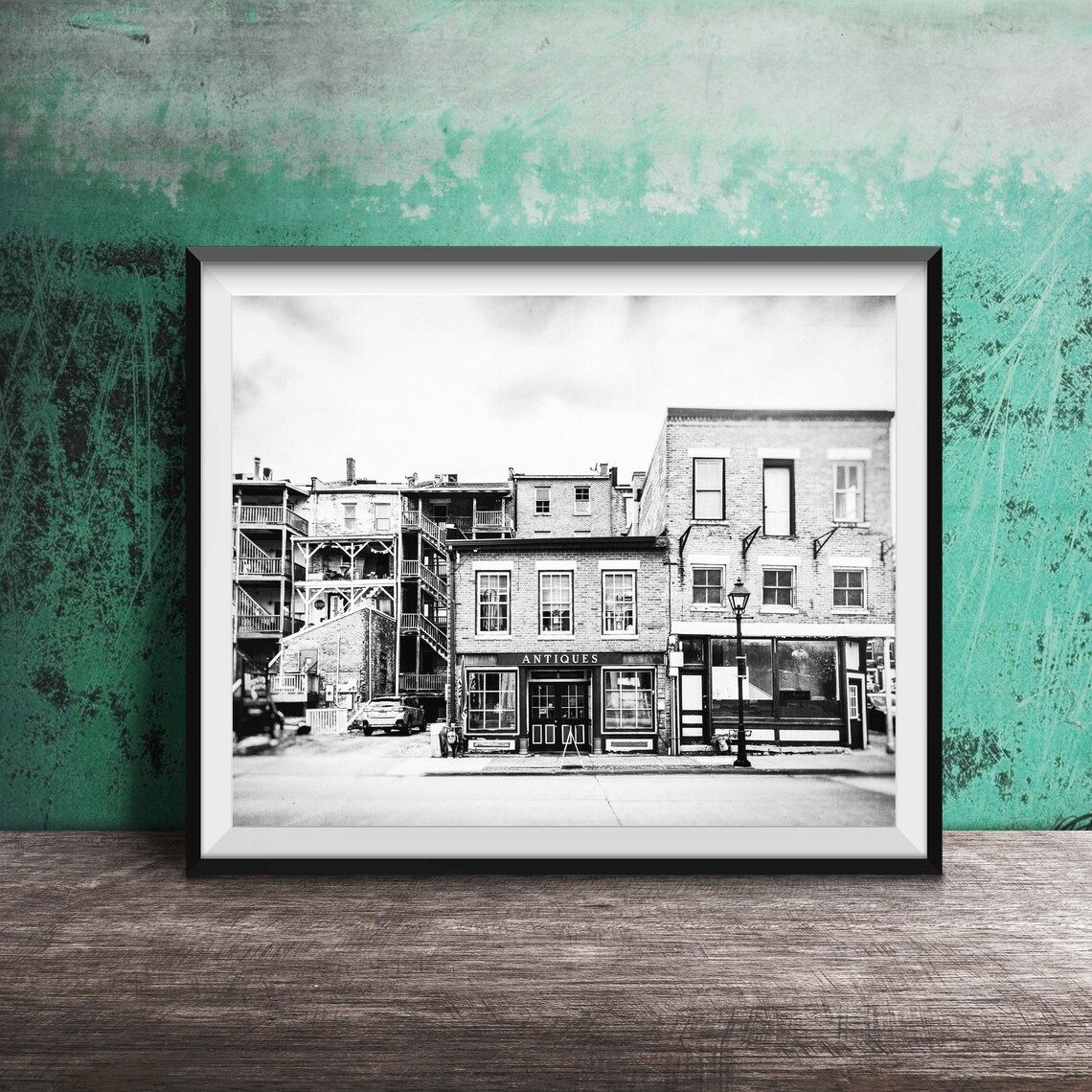 Vintage Antique Shop Street Scene Brick Buildings Photography Poster - Image 2