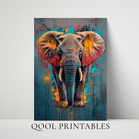 Elephant Wall Art Graffiti Living Room Decor Poster Urban Style Print Animal