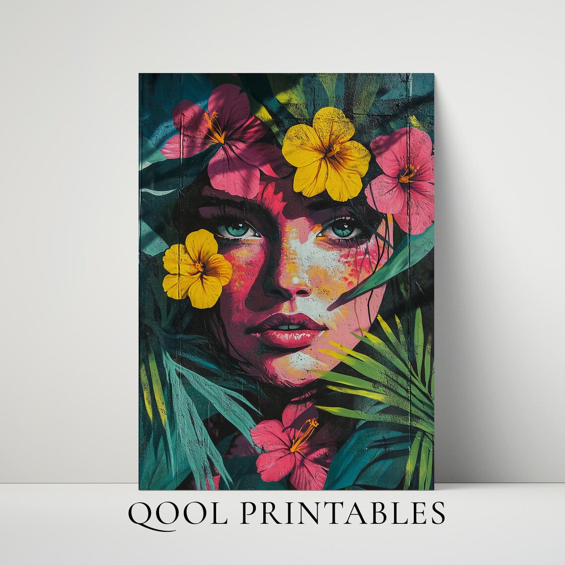 Tropical Woman Street Art Mural Style Bold Colorful Wall Poster