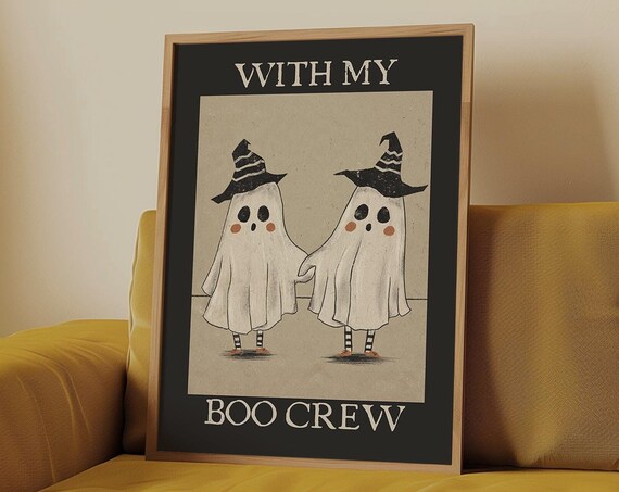 With My Boo Crew Two Ghosts in Witch Hats Cute Vintage Halloween Poster