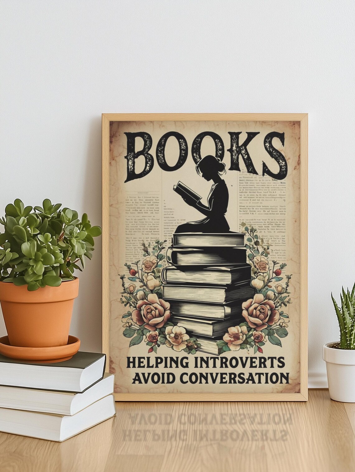 Books Poster for Introverts, Vintage Reading Quote - Image 2