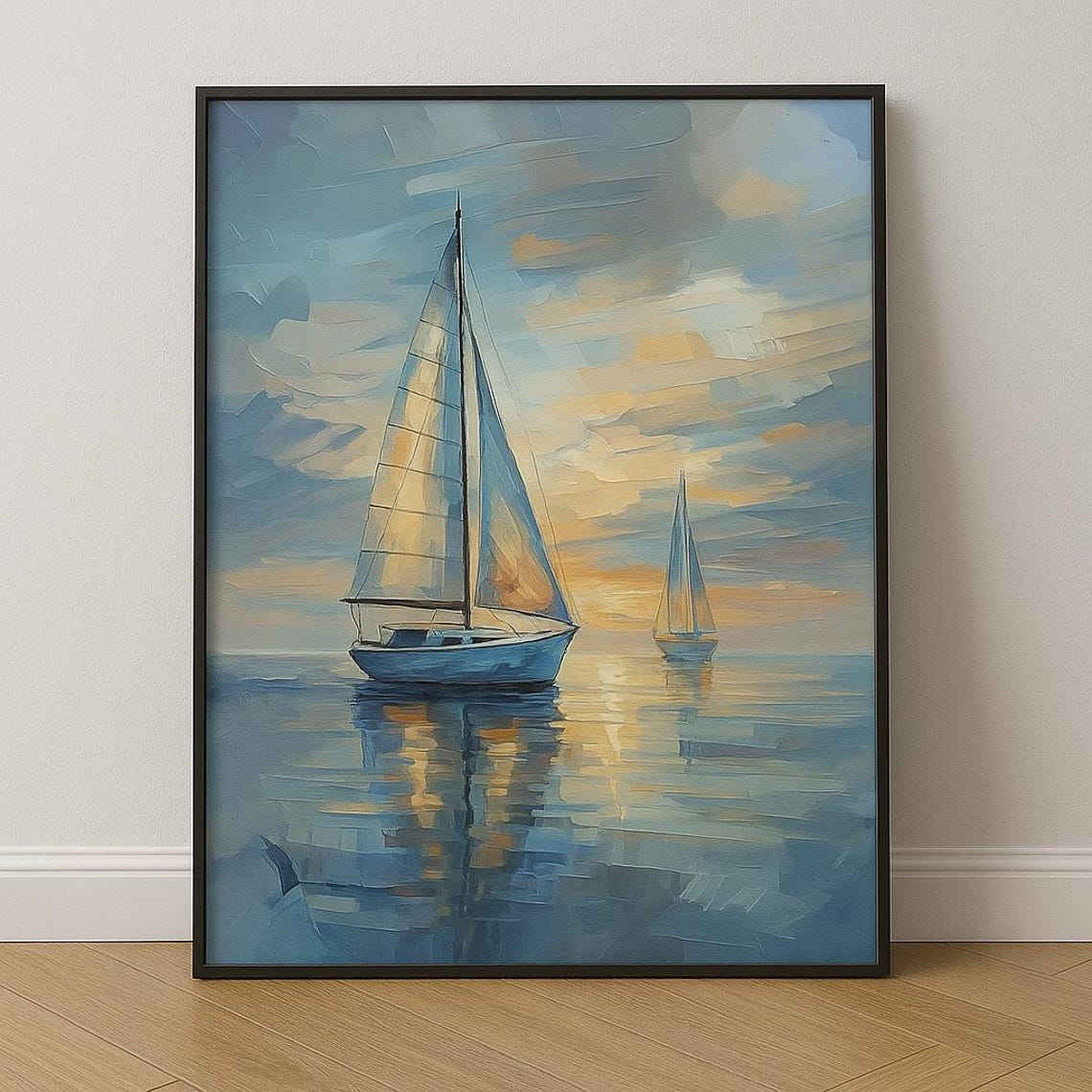 Sailboat Sunset Painting, Impressionist Seascape - Image 2