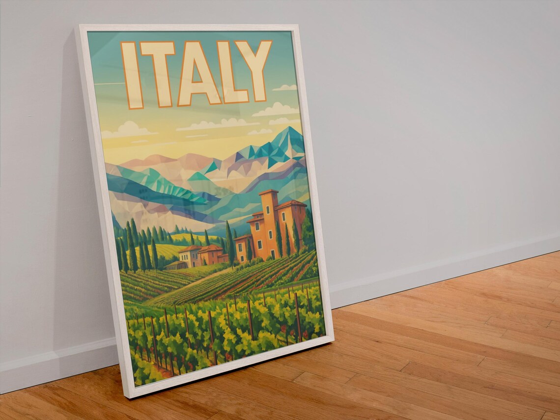 Italy Travel Poster, Tuscany Vineyard Landscape - Image 3