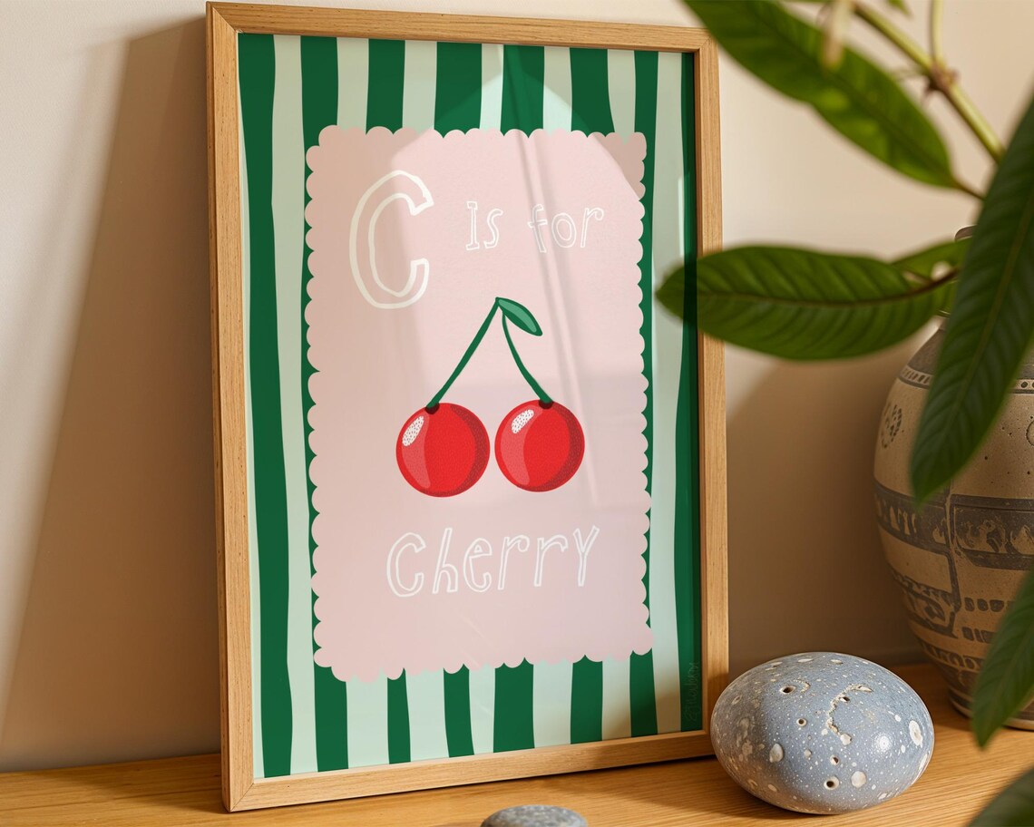 Cherry Print Kids Nursery Art Only Modern Nursery Print Nursery Bedroom Art Cherry Nursery Kids Room - Image 2