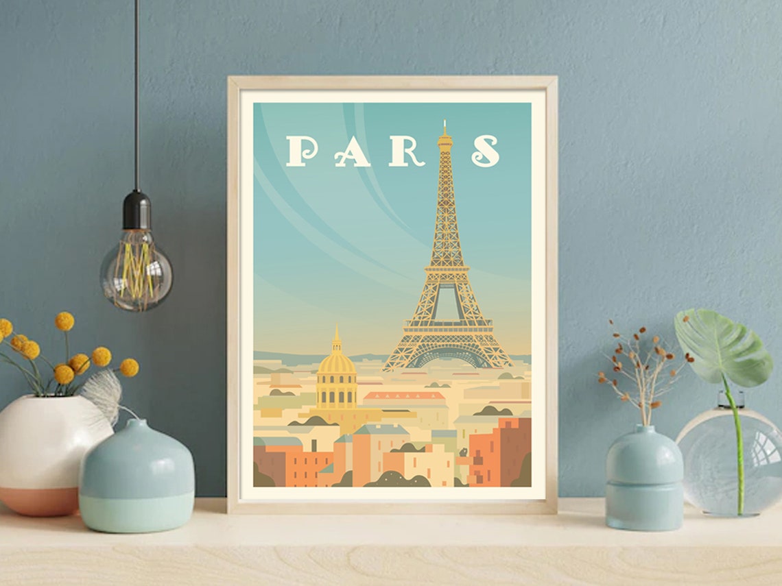 Paris France Eiffel Tower Cityscape Vintage Style Travel Poster - Image 3