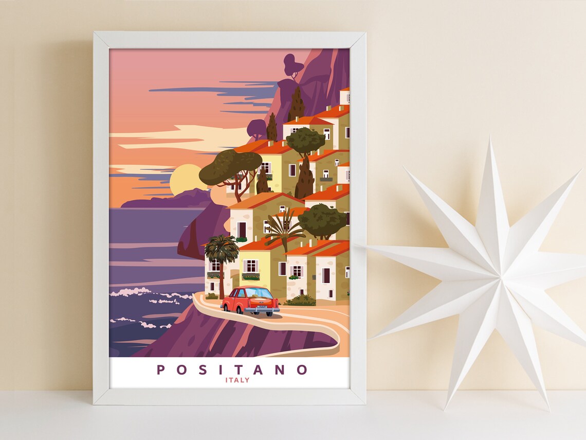 Positano Italy Sunset Coast Road Vintage Style Travel Poster - Image 3