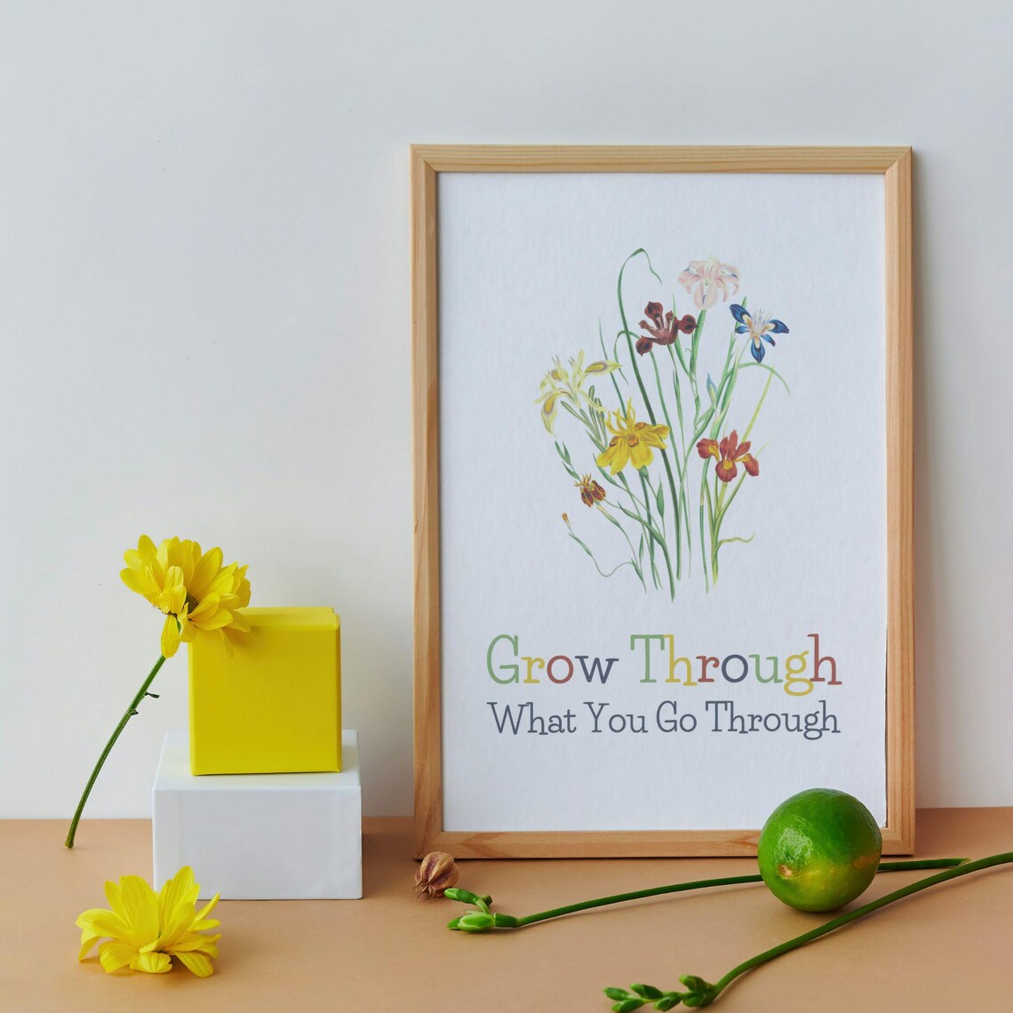 Grow Through What You Go Through Watercolor Wildflower Quote Poster - Image 2