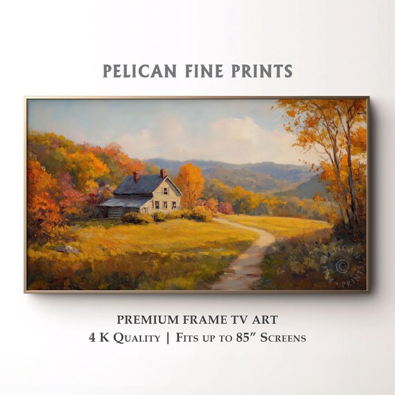 Rustic Farmhouse Frame Tv Art Golden Autumn Hills Painting Country Harvest Landscape Cozy Fall Decor Tv013