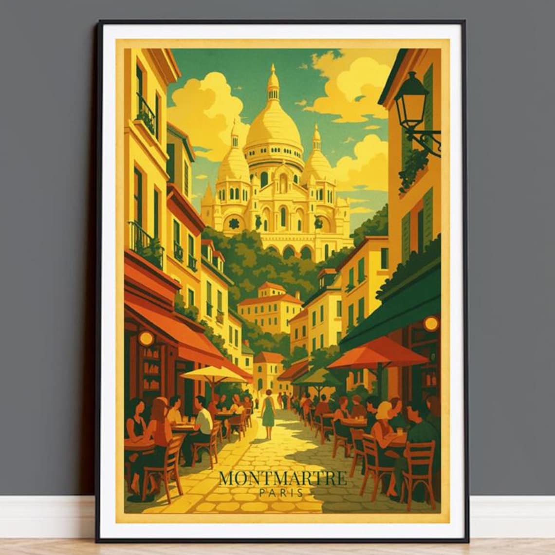 Montmartre Paris Sacre Coeur Cafe Street Retro Travel Art Poster