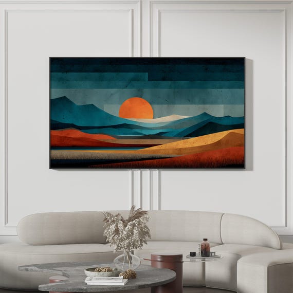 Abstract Geometric Samsung Frame Tv Layered Mountain Art Landscape Painting