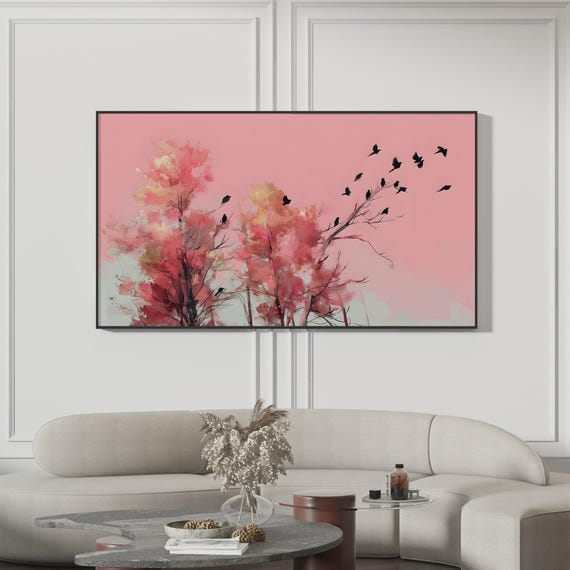 Pink Tree Samsung Frame Tv Art Abstract Autumn Landscape
