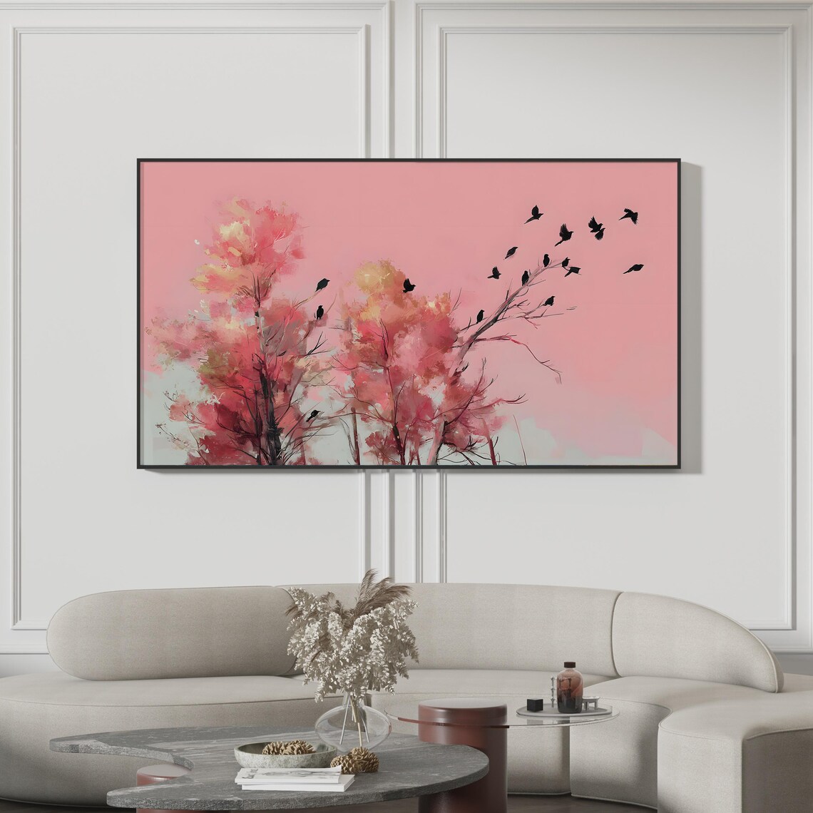 Pink Tree Samsung Frame Tv Art Abstract Autumn Landscape